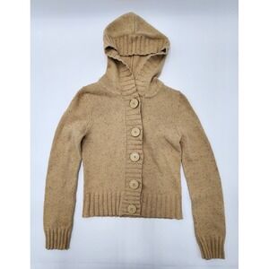 Rubbish Sweater Beige Hooded Cardigan Long Sleeve Button Cosure Vtg Y2K